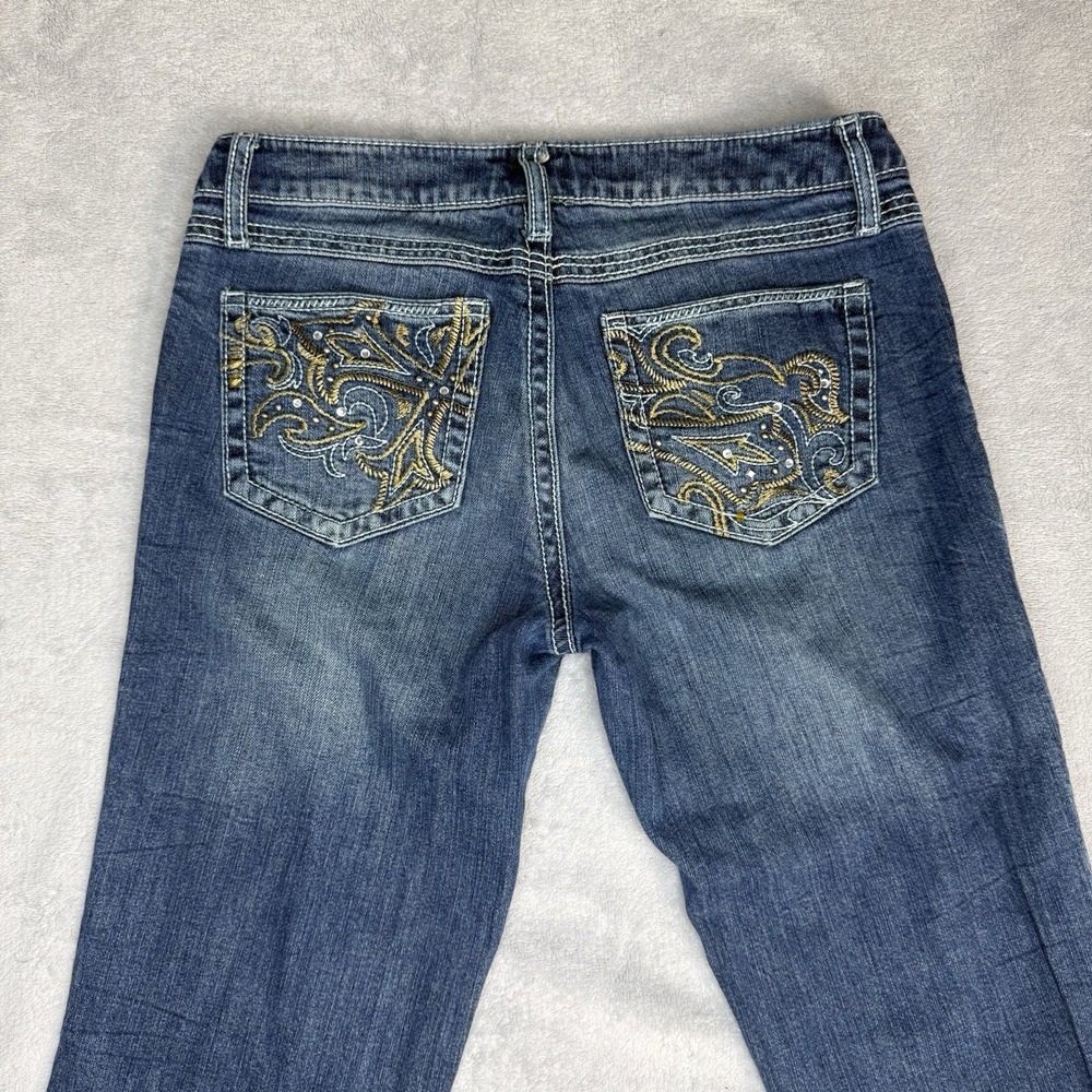 Rock & Republic Women's Jeans Ultra Low Rise Flare Bootcut Embroidered Y2K
